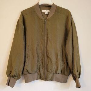 Vintage Fenn Wright & Manson 100% Silk Bomber Jacket Army Green